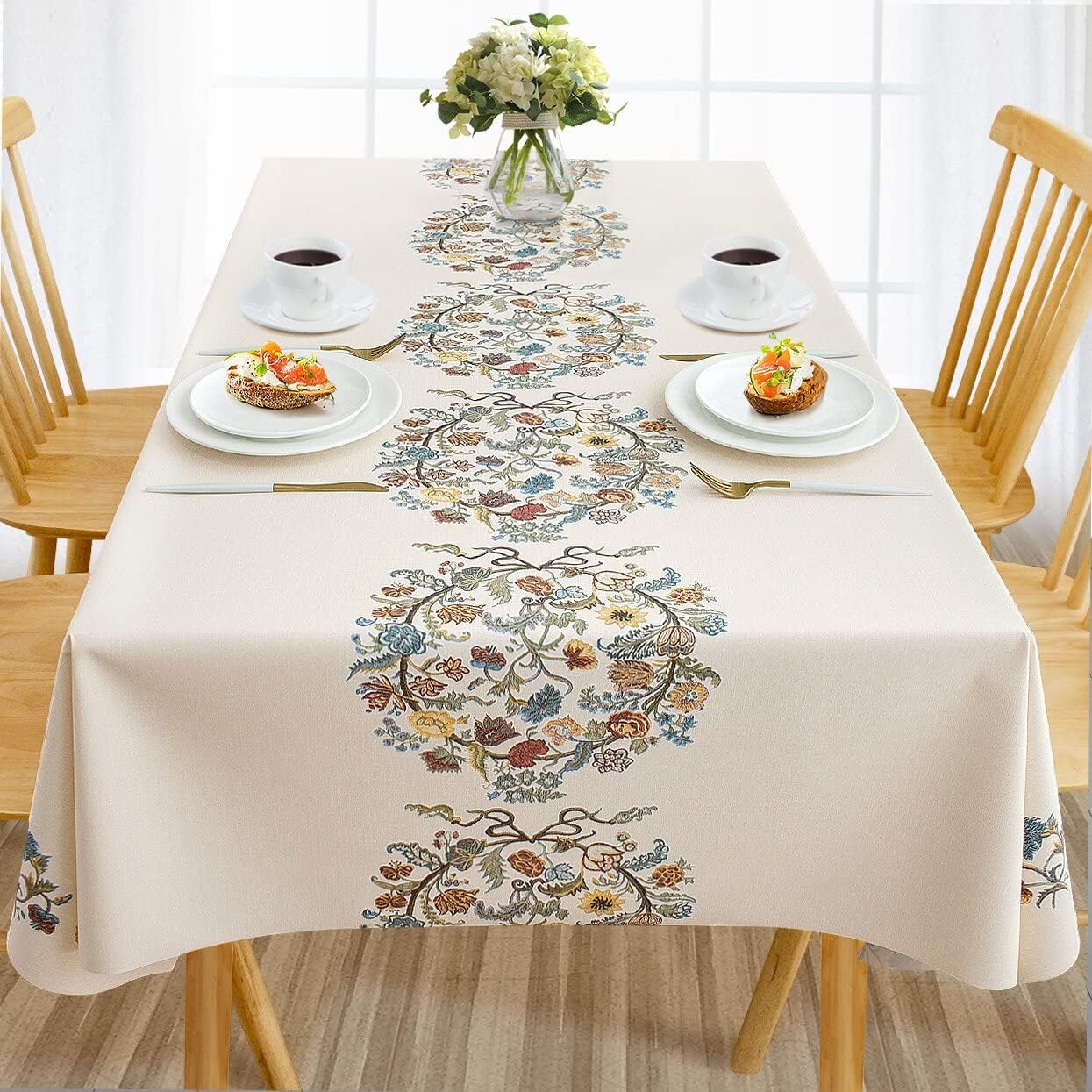 Waterproof PVC Tablecloth with Embroidery Flowers