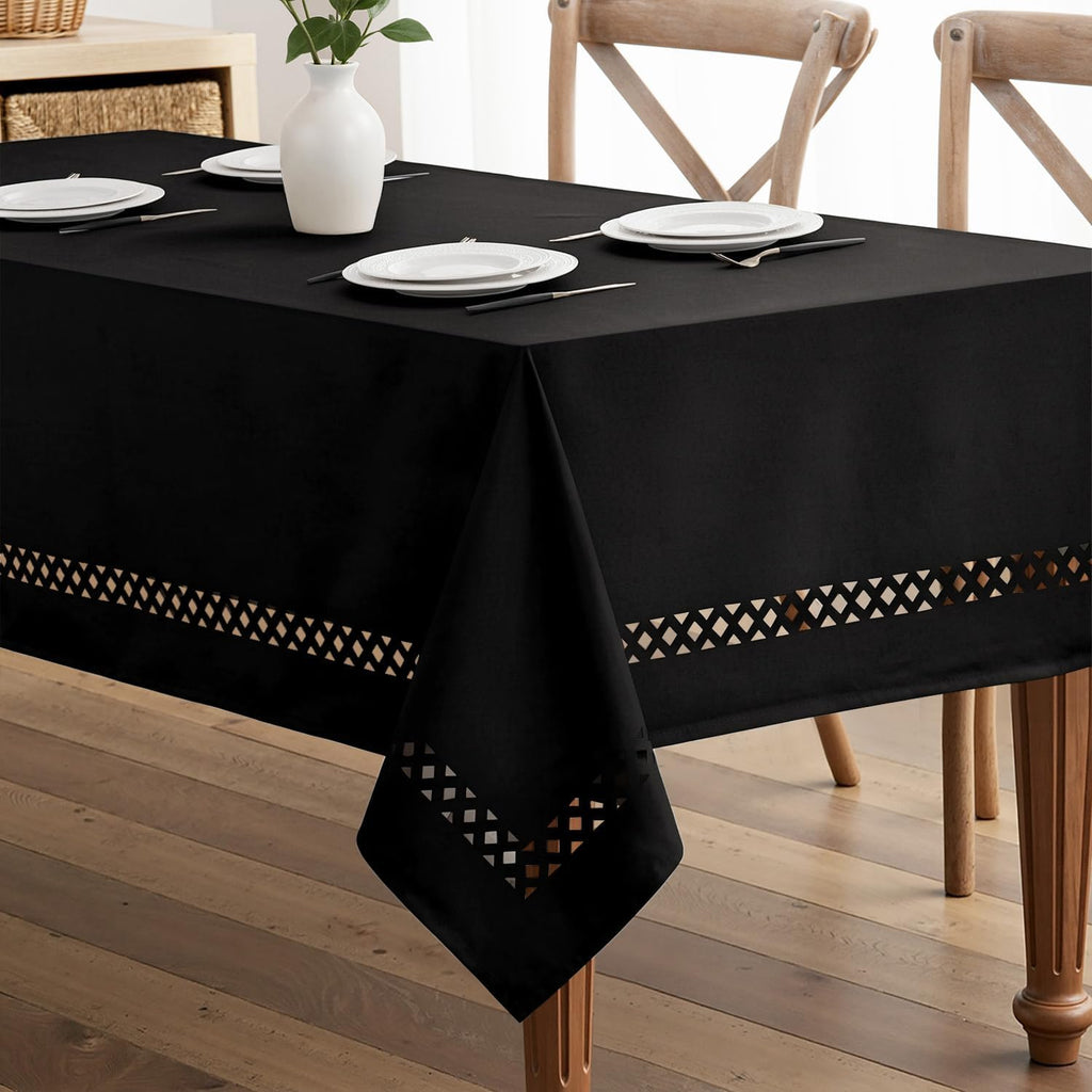 Beige Polyester Tablecloth with Decorative Cutouts
