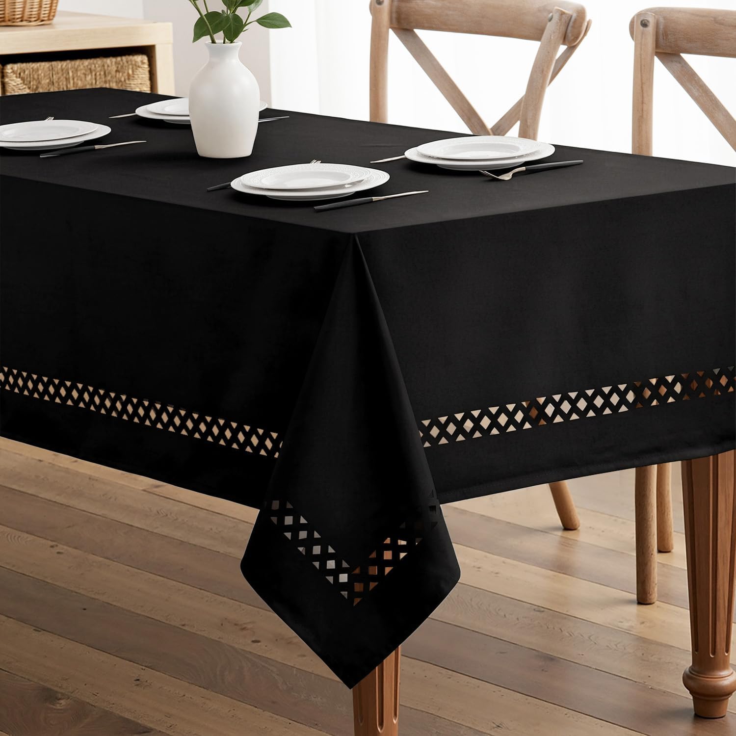 Beige Polyester Tablecloth with Decorative Cutouts