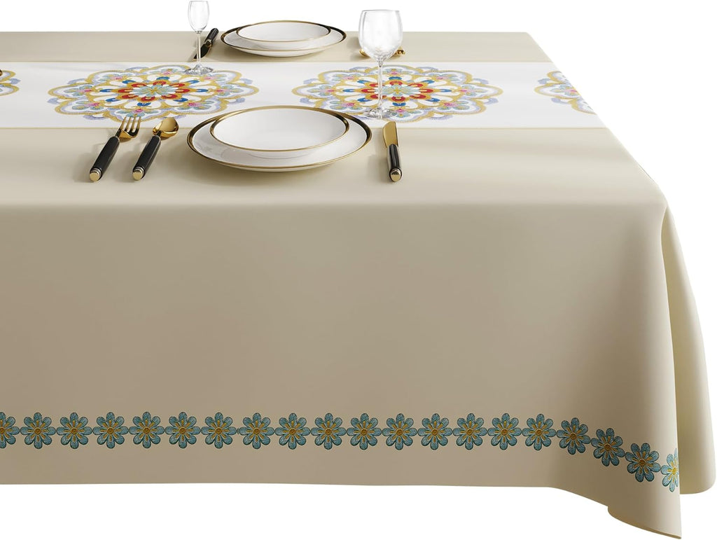 Waterproof Vinyl Tablecloth with Leaf Pattern