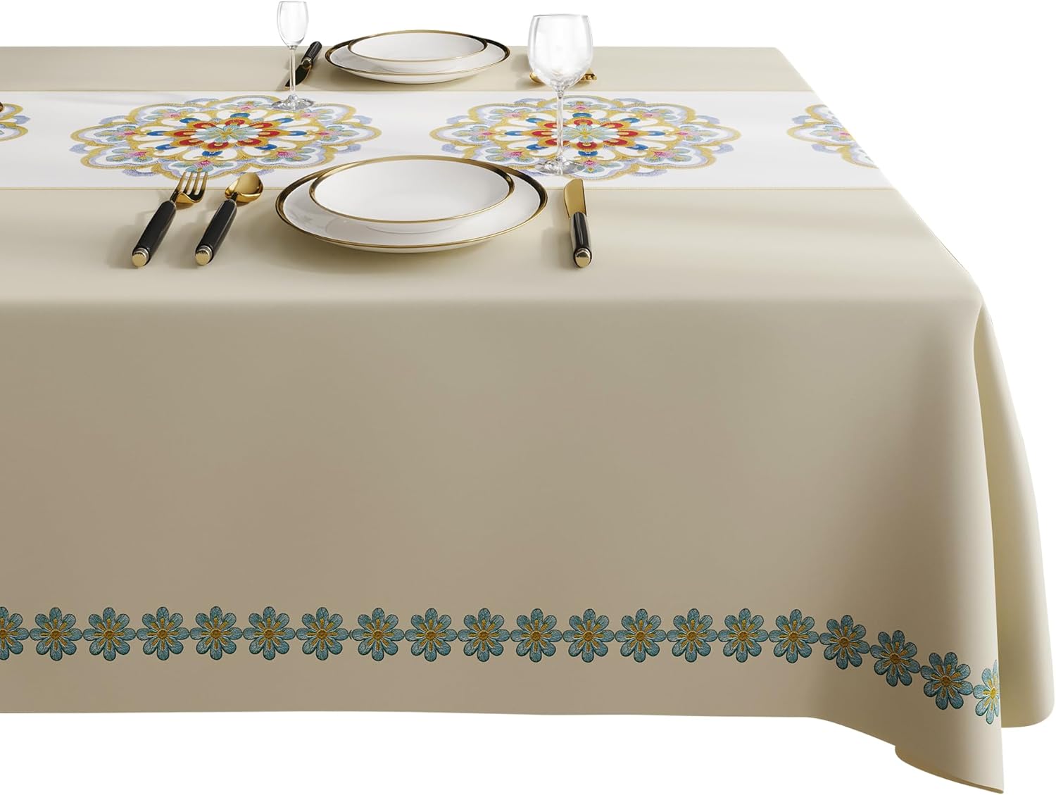 Waterproof Vinyl Tablecloth with Leaf Pattern