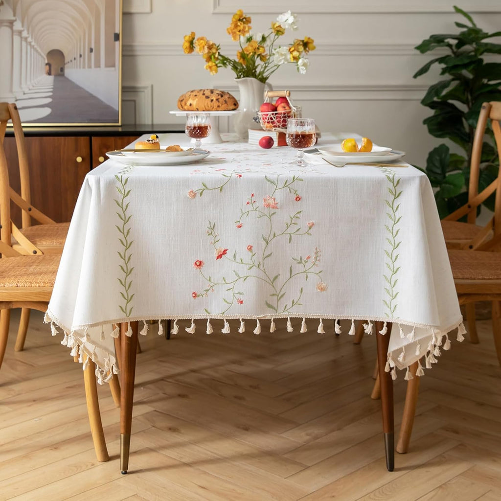 Waterproof PVC Tablecloth with Embroidery Flowers