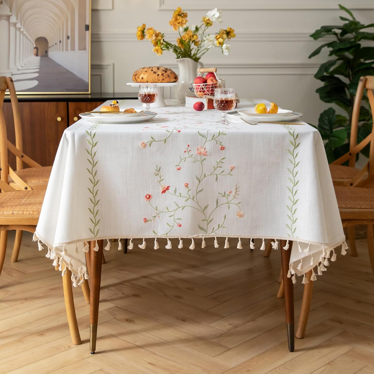 Waterproof PVC Tablecloth with Embroidery Flowers