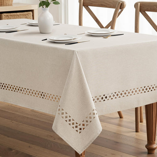Beige Polyester Tablecloth with Decorative Cutouts