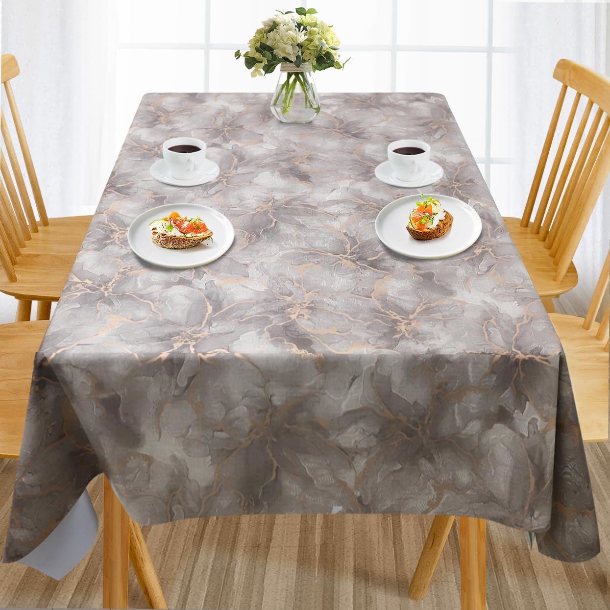 Waterproof PVC Tablecloth with Embroidery Flowers