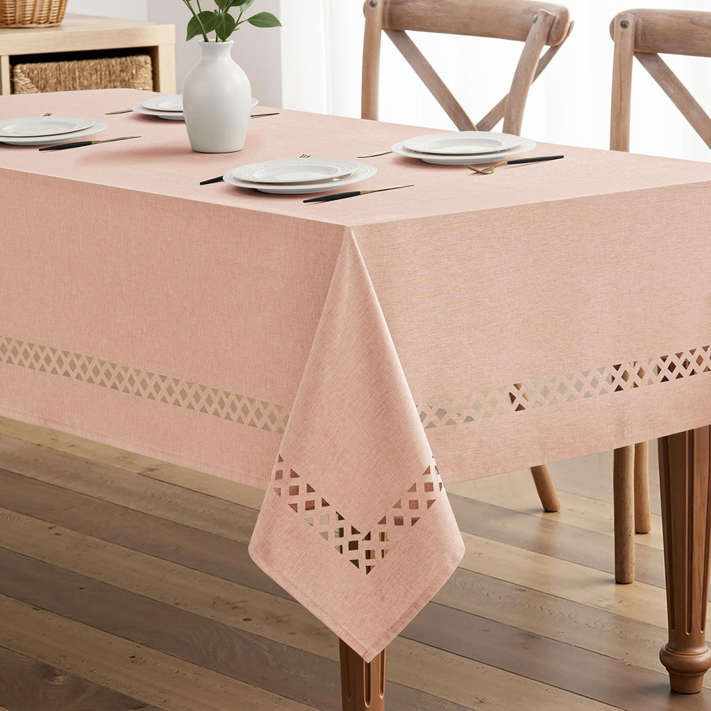 Beige Polyester Tablecloth with Decorative Cutouts