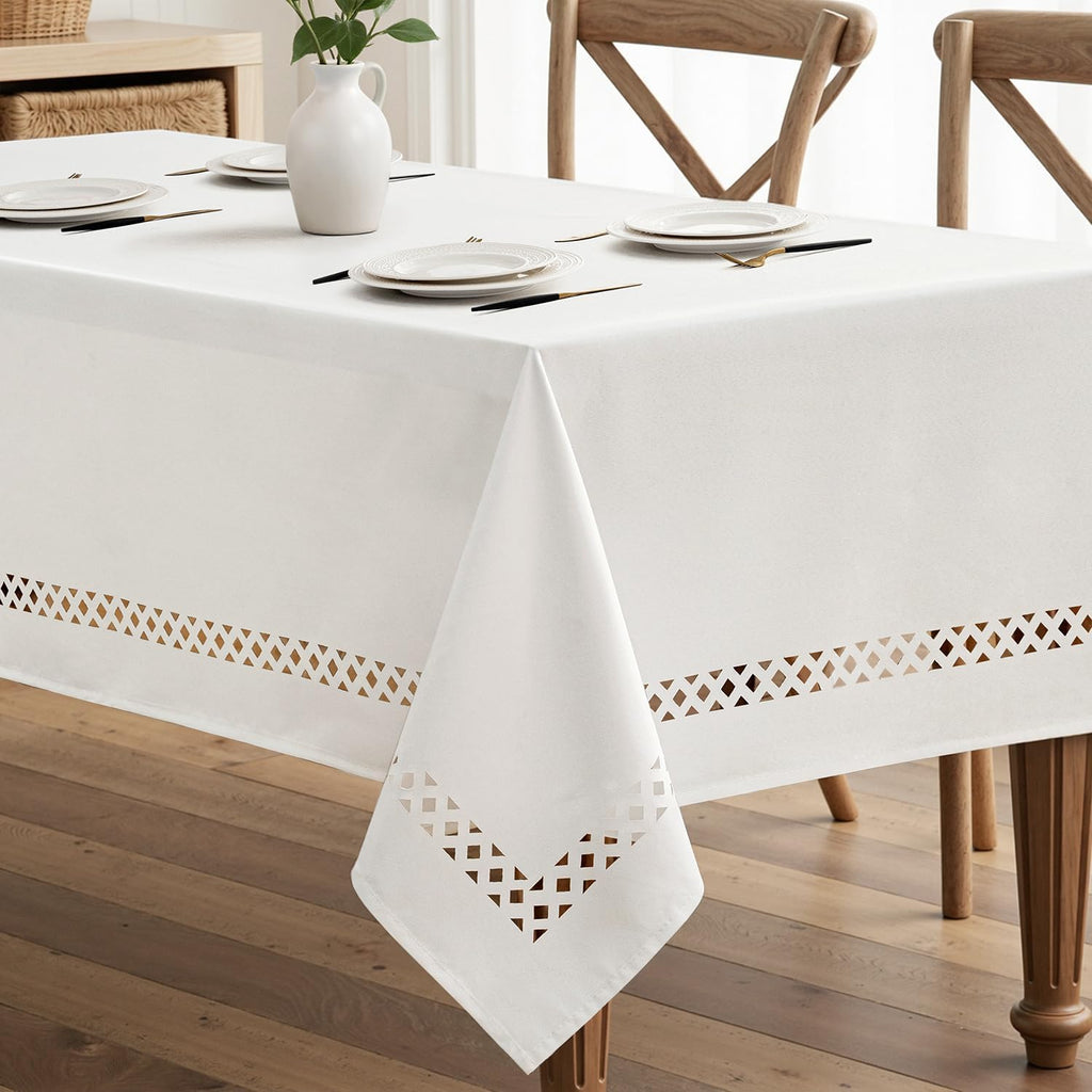 Beige Polyester Tablecloth with Decorative Cutouts