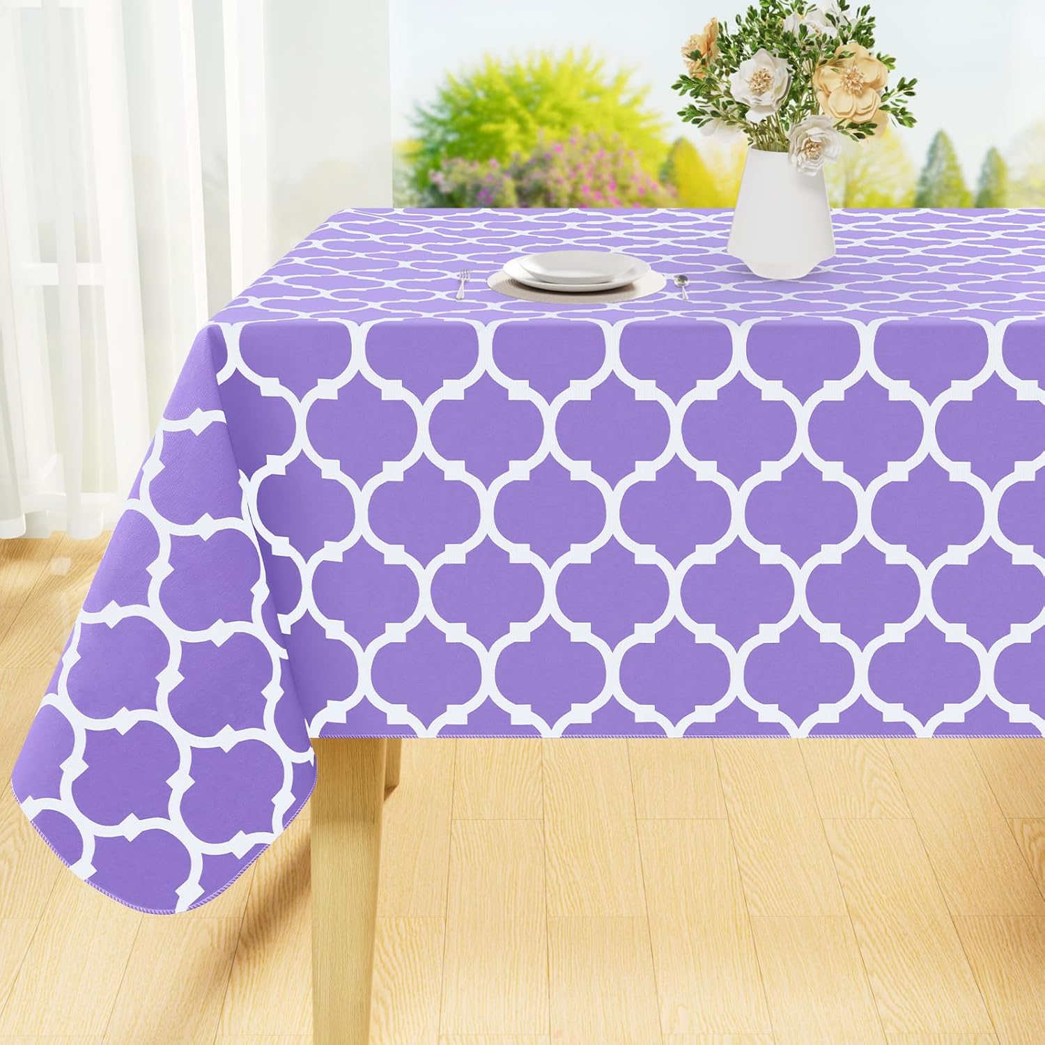 Rectangle Waterproof Vinyl Tablecloth with Flannel Backing