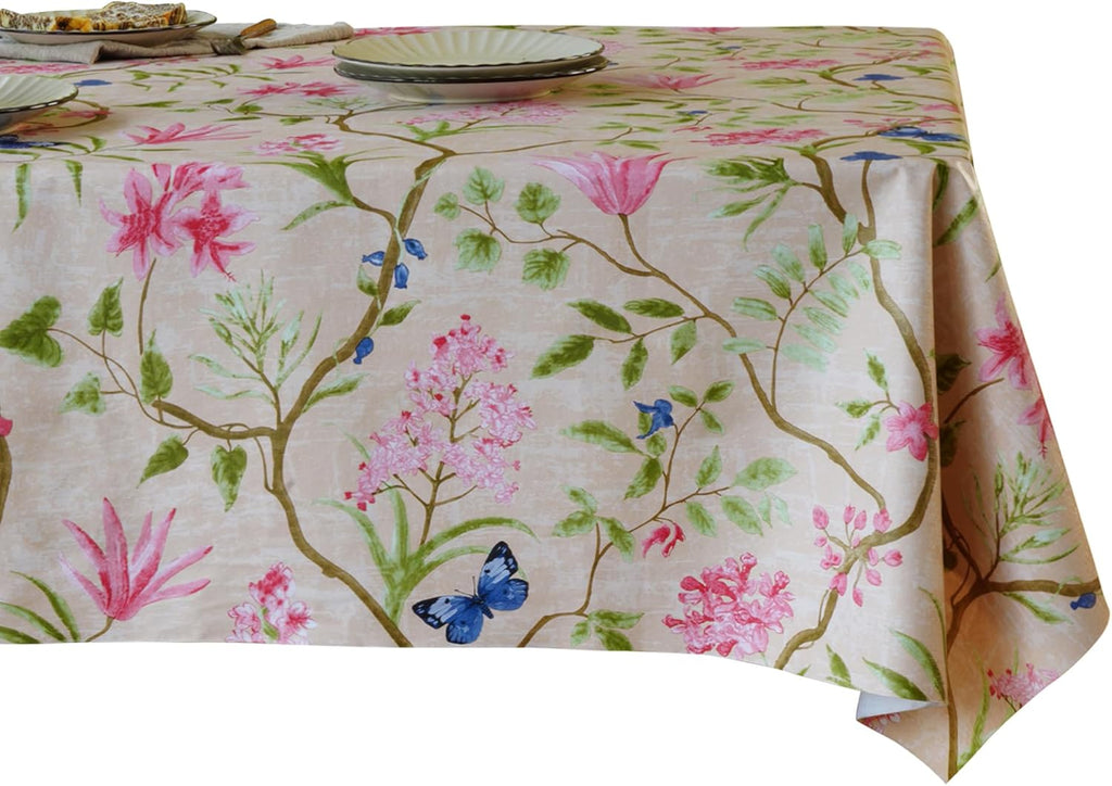 Waterproof Vinyl Tablecloth with Leaf Pattern