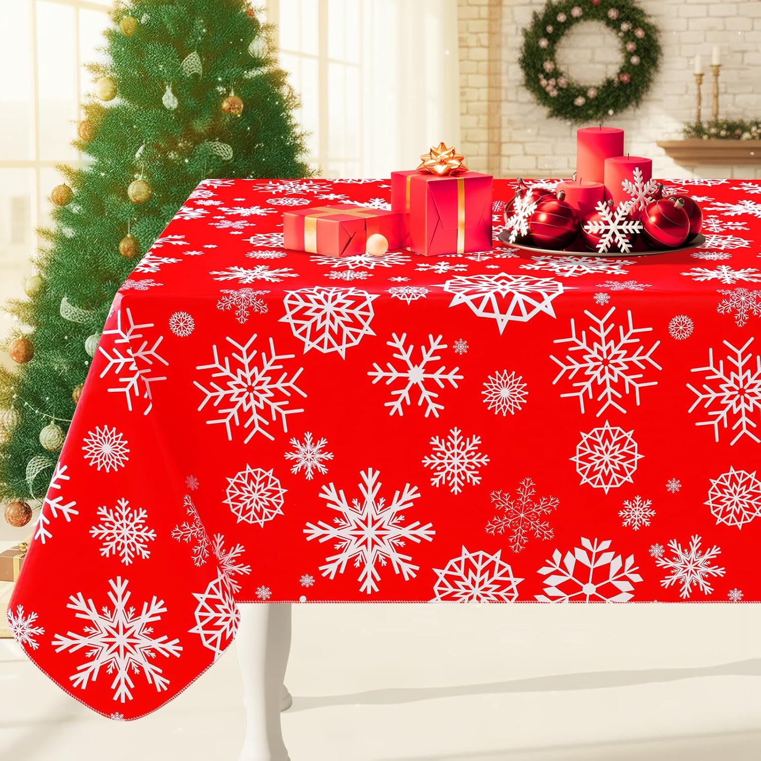 Rectangle Waterproof Vinyl Tablecloth with Flannel Backing