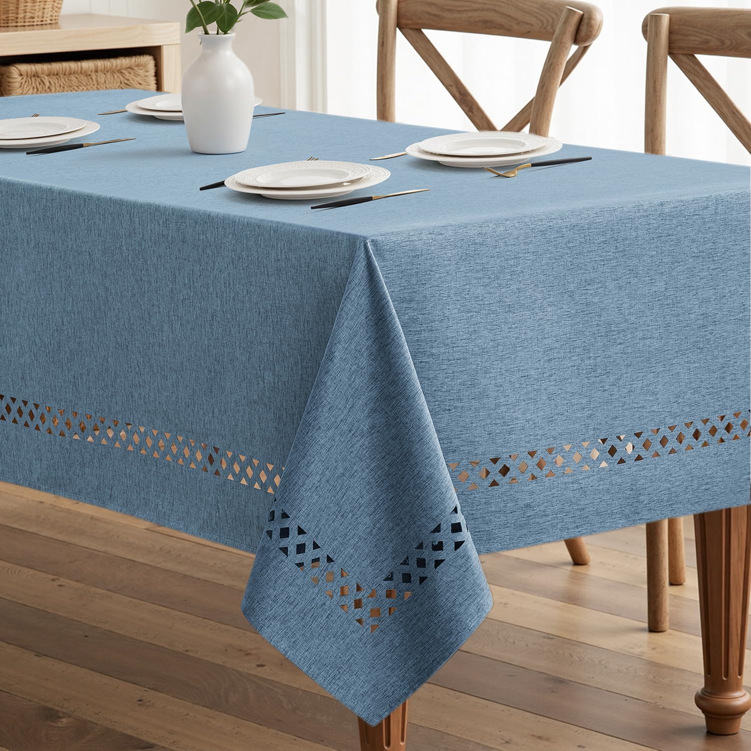 Beige Polyester Tablecloth with Decorative Cutouts