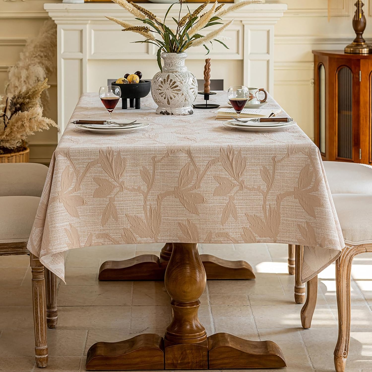 Waterproof PVC Tablecloth with Embroidery Flowers