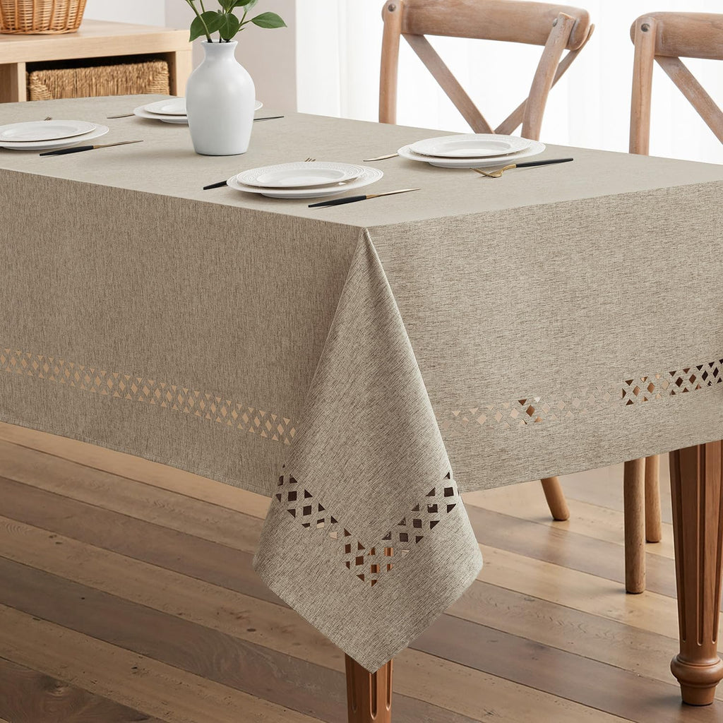 Beige Polyester Tablecloth with Decorative Cutouts