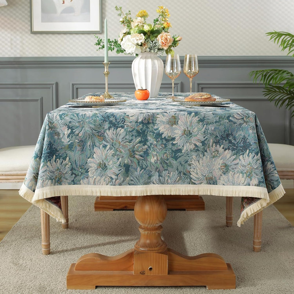Waterproof PVC Tablecloth with Embroidery Flowers