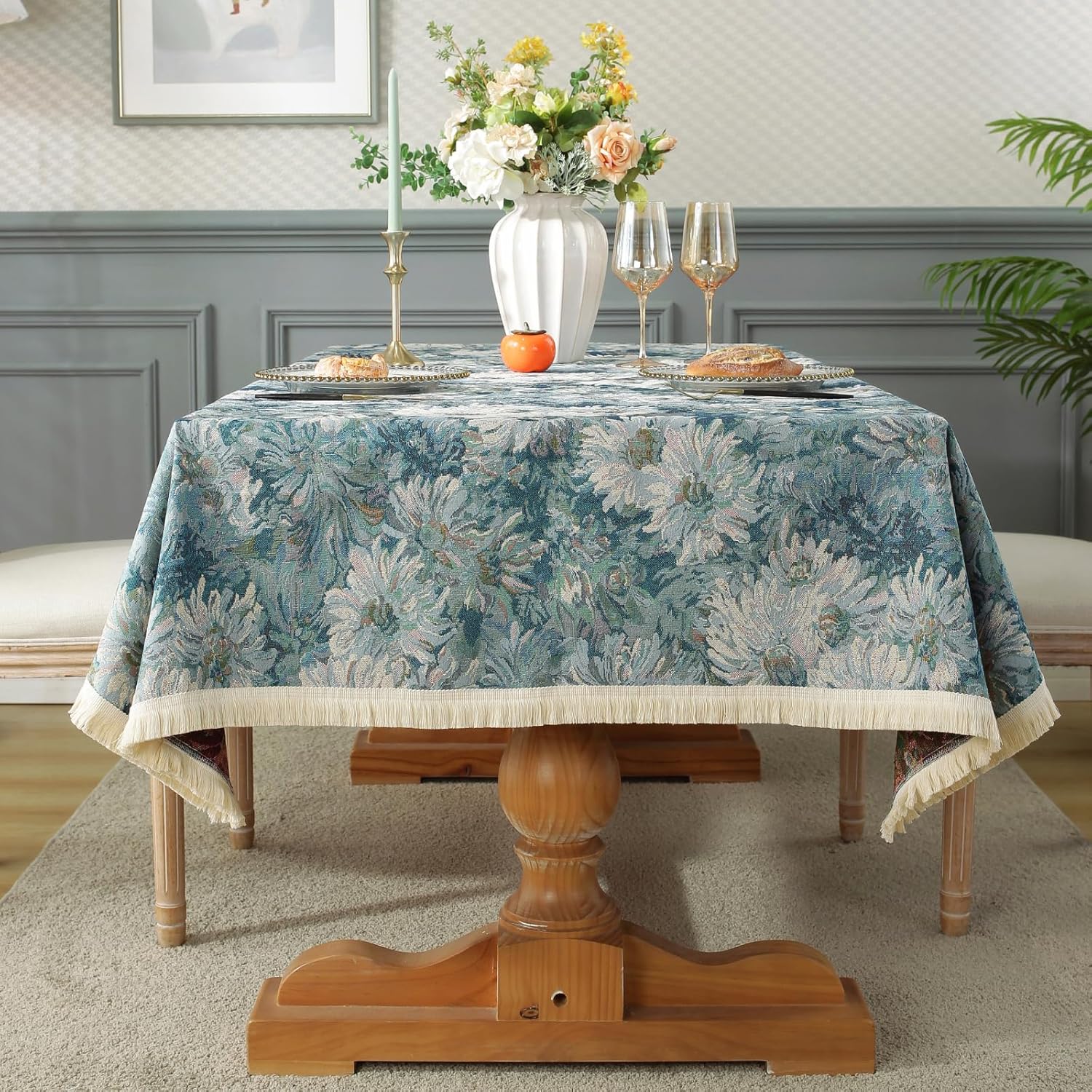 Waterproof PVC Tablecloth with Embroidery Flowers