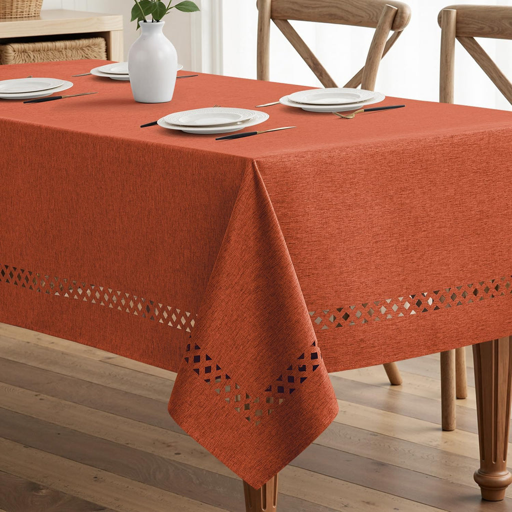 Beige Polyester Tablecloth with Decorative Cutouts