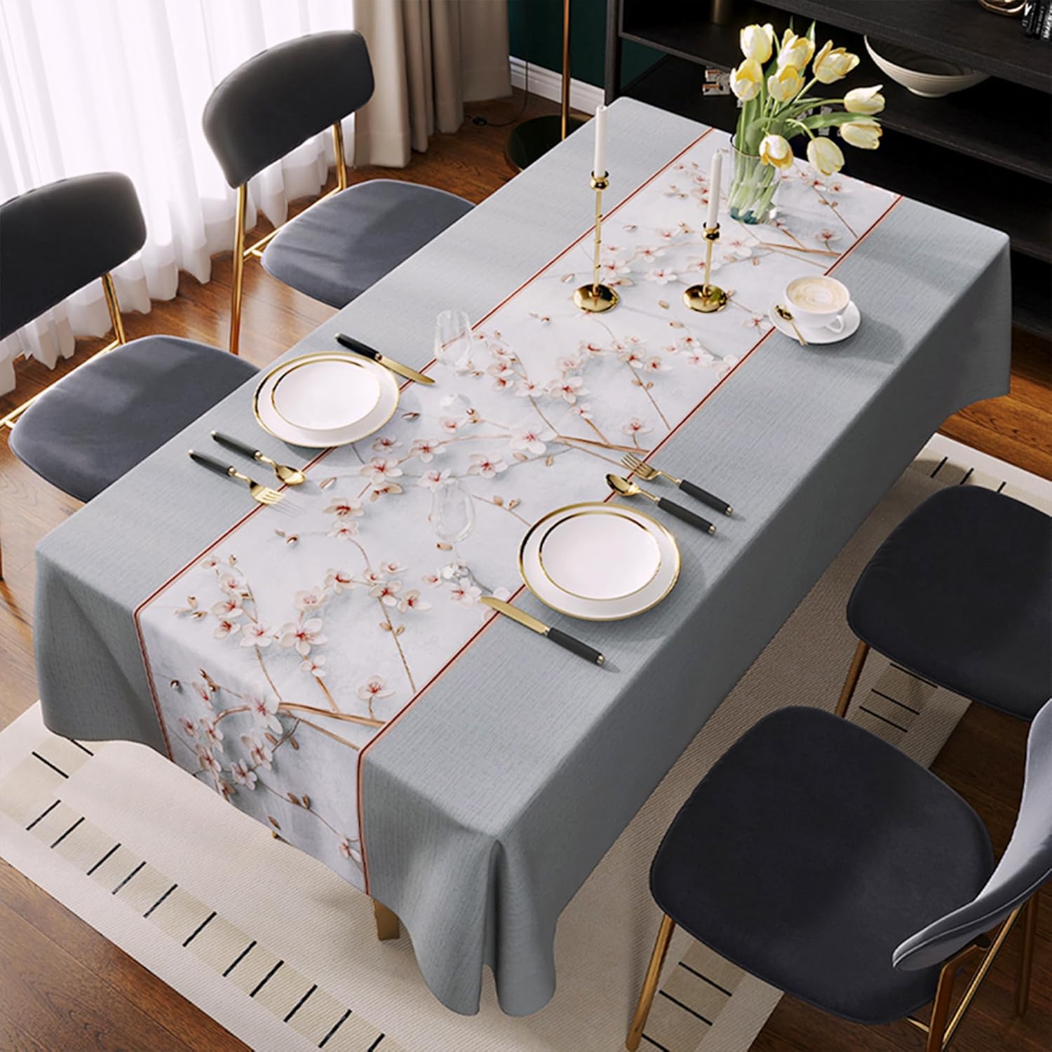 Waterproof Vinyl Tablecloth with Leaf Pattern
