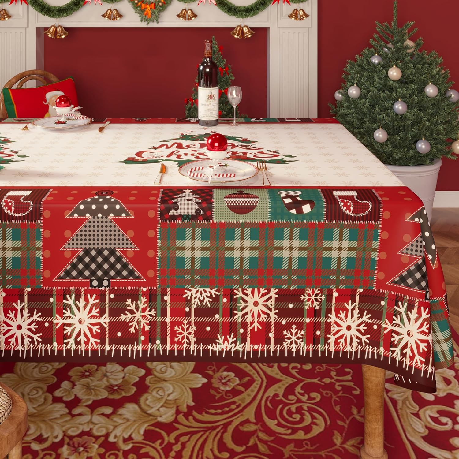 Waterproof Vinyl Tablecloth with Leaf Pattern