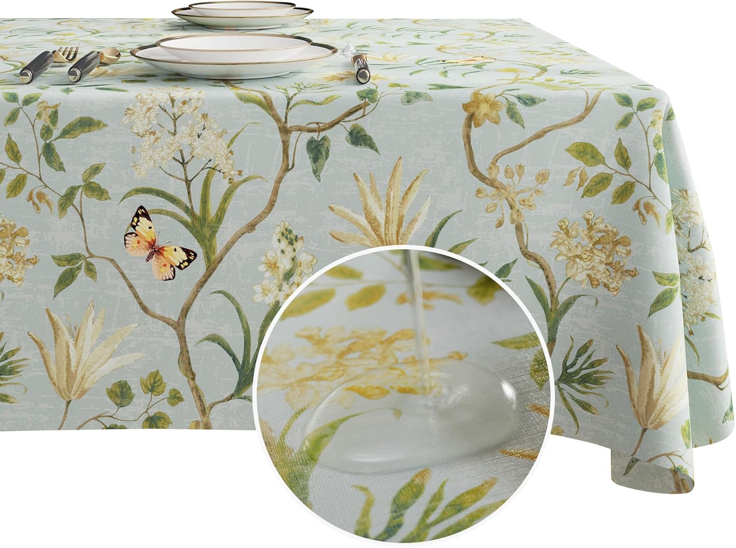 Waterproof Vinyl Tablecloth with Leaf Pattern