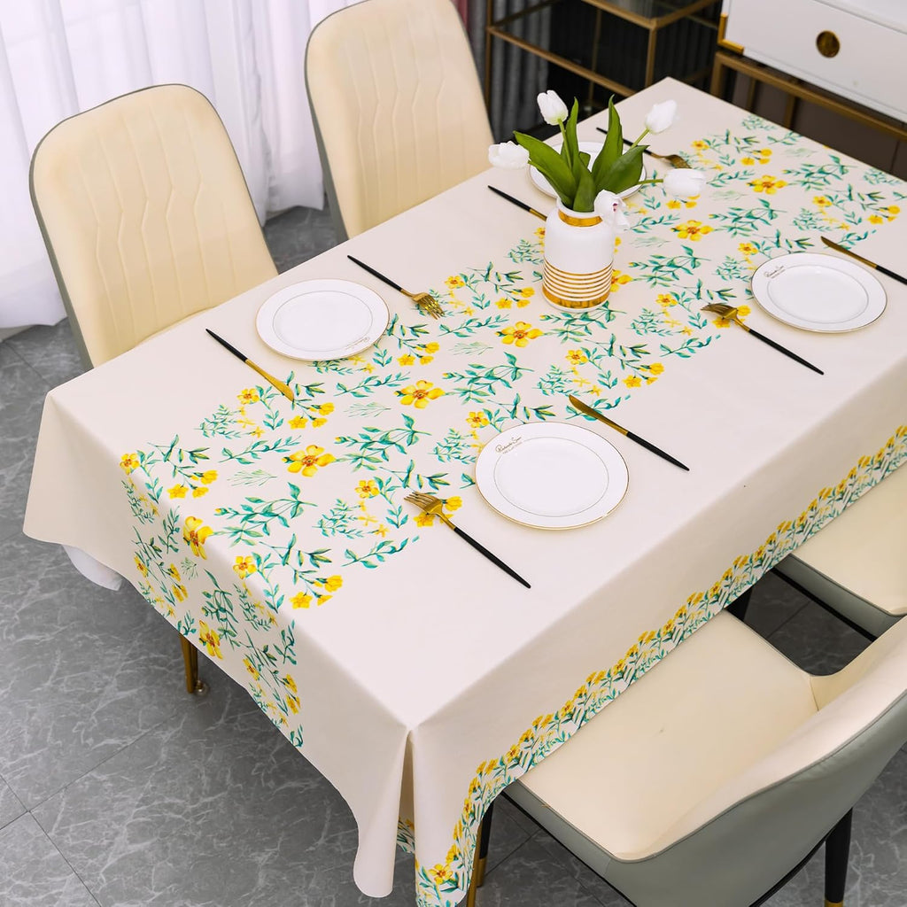 Waterproof Vinyl Tablecloth with Leaf Pattern