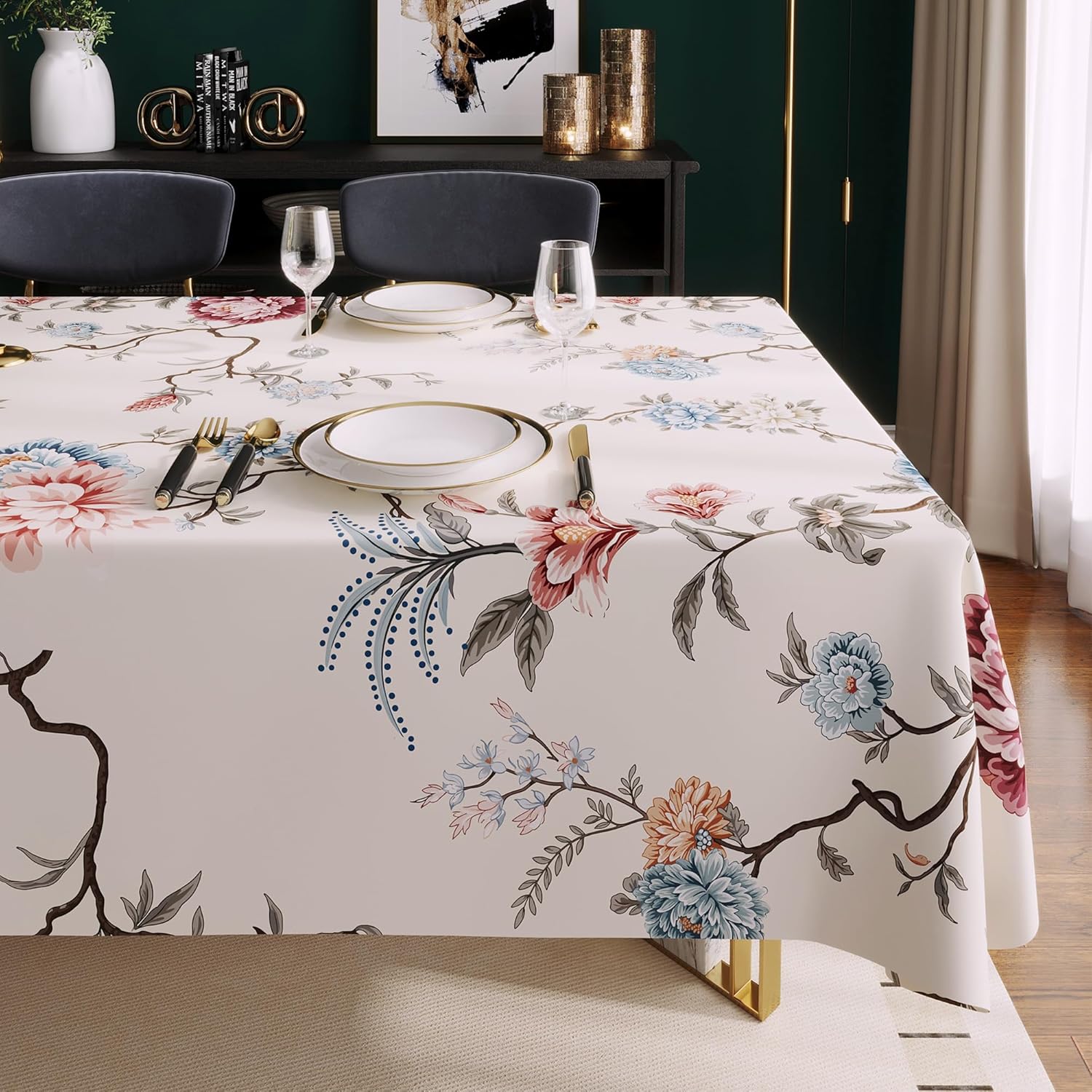 Waterproof Vinyl Tablecloth with Leaf Pattern
