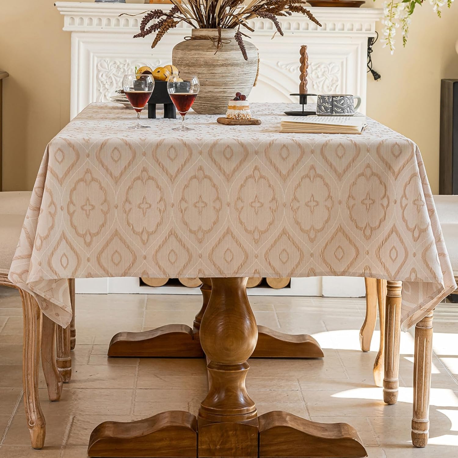 Waterproof PVC Tablecloth with Embroidery Flowers