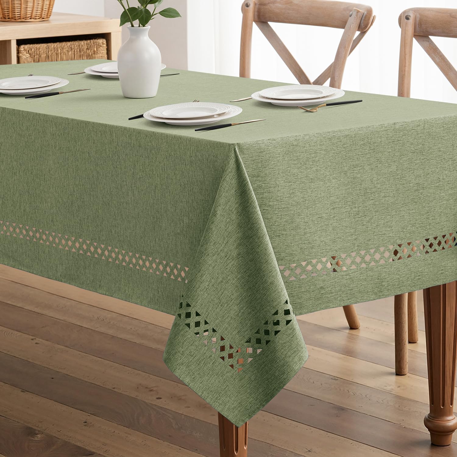 Beige Polyester Tablecloth with Decorative Cutouts