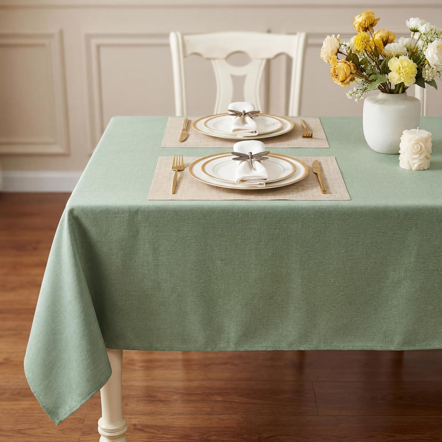 Sage Green Waterproof Linen Tablecloth