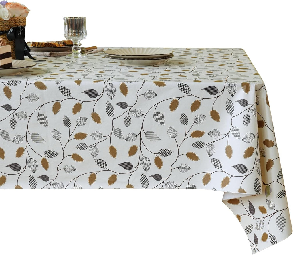 Waterproof Vinyl Tablecloth with Leaf Pattern