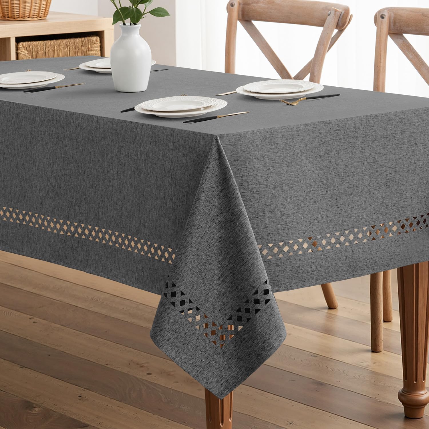 Beige Polyester Tablecloth with Decorative Cutouts