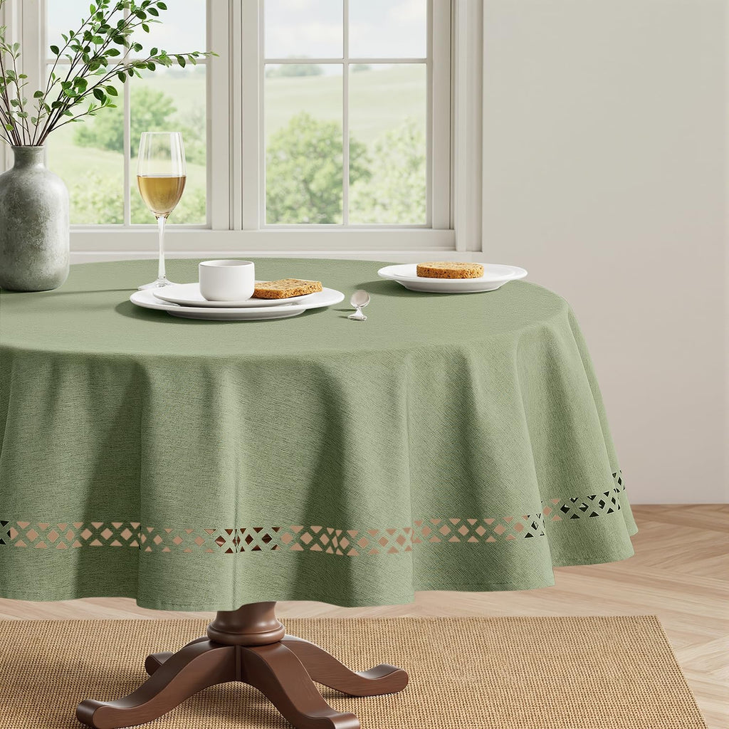 Beige Polyester Tablecloth with Decorative Cutouts