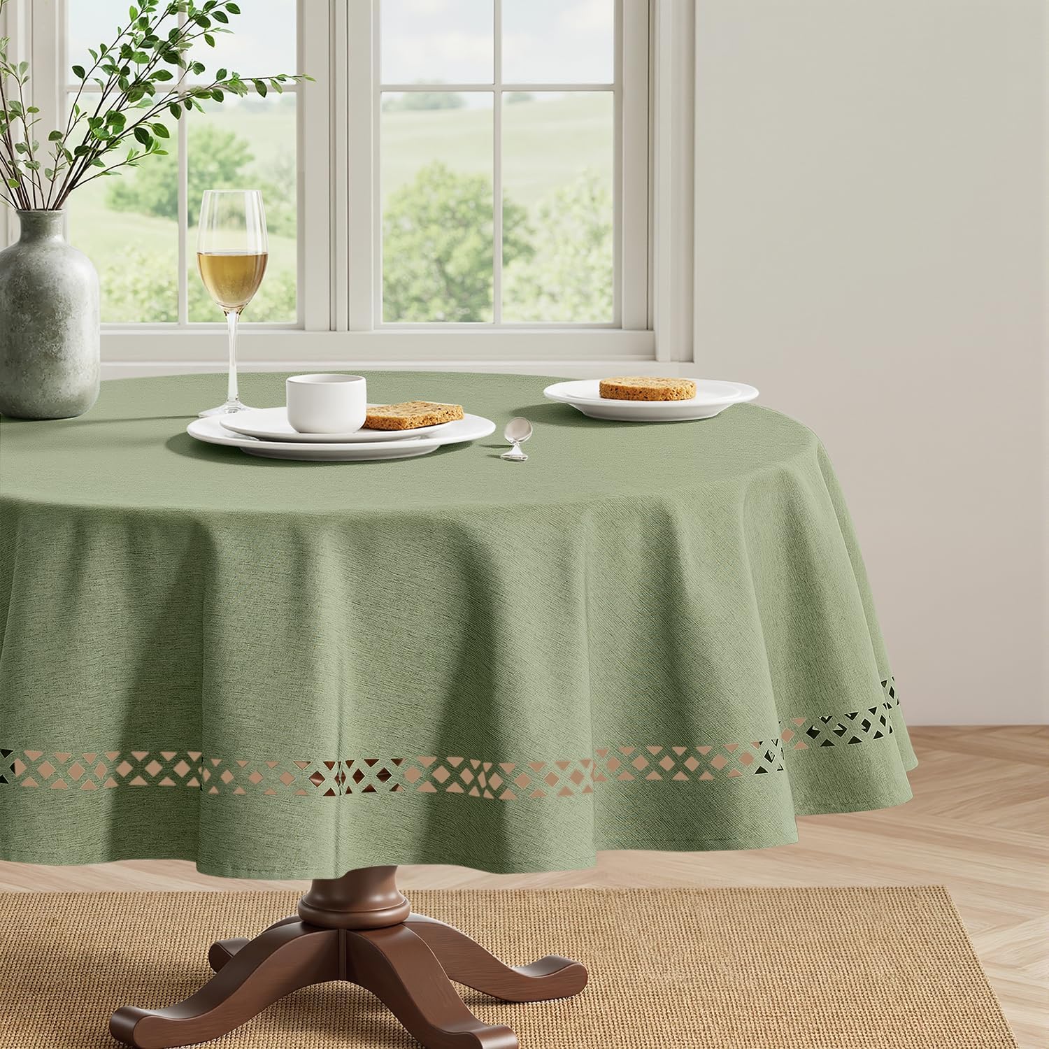 Beige Polyester Tablecloth with Decorative Cutouts