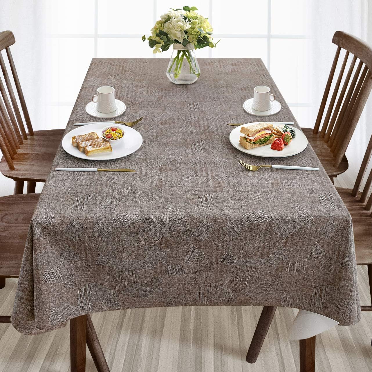 Waterproof PVC Tablecloth with Embroidery Flowers
