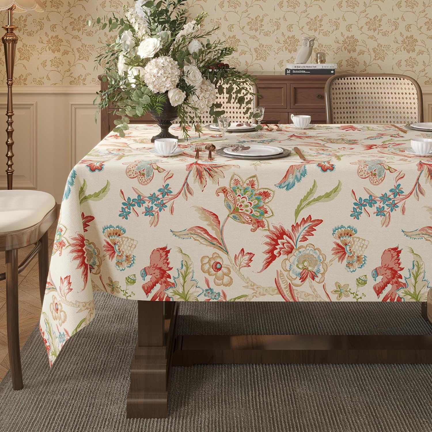 Waterproof Vinyl Tablecloth with Leaf Pattern