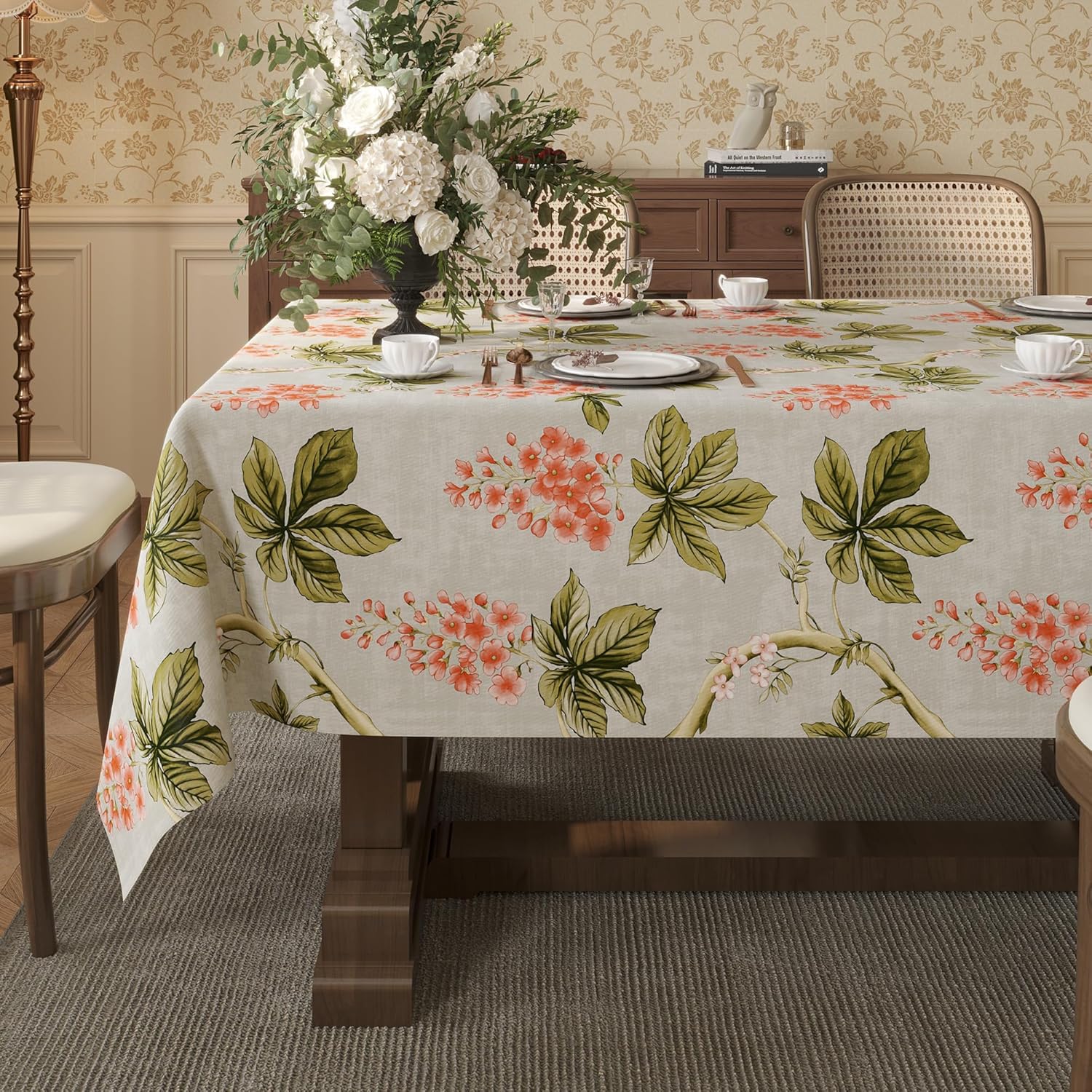 Waterproof Vinyl Tablecloth with Leaf Pattern