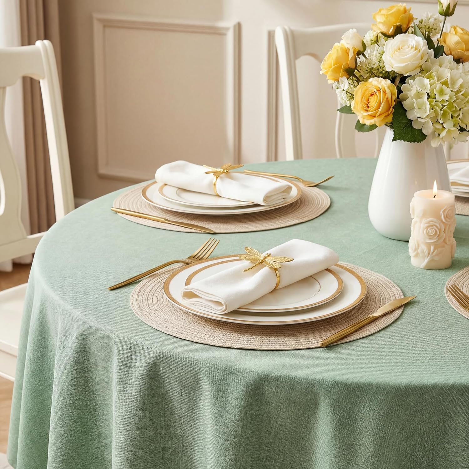 Sage Green Waterproof Linen Tablecloth