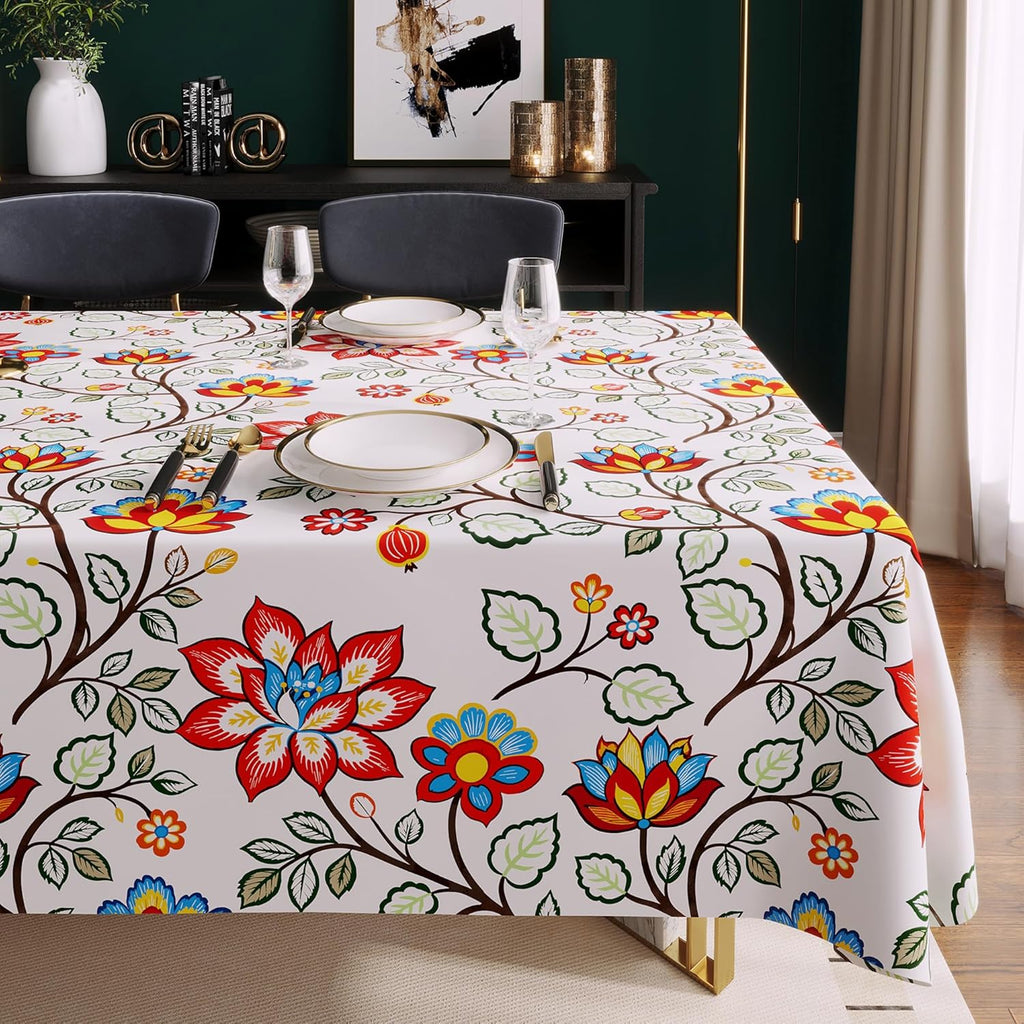 Waterproof Vinyl Tablecloth with Leaf Pattern
