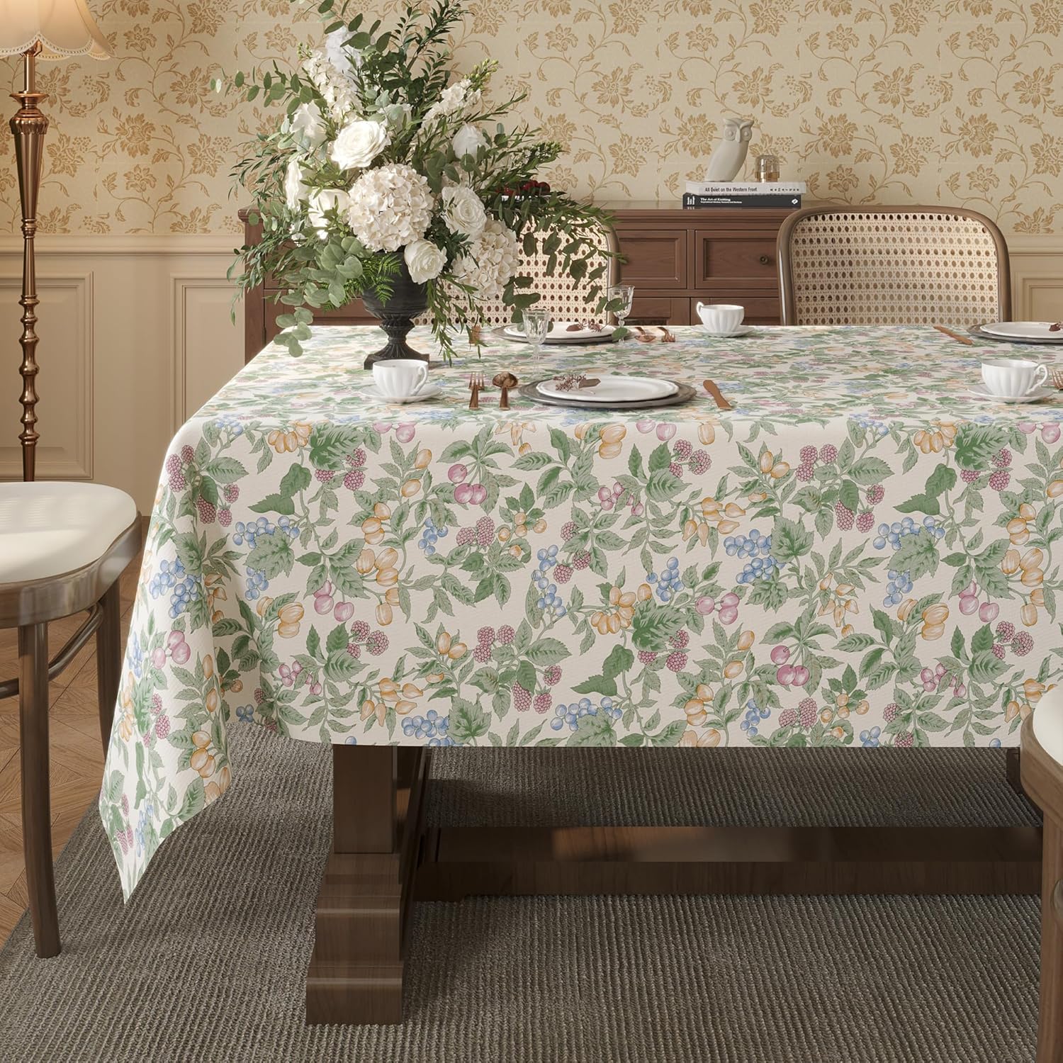Waterproof Vinyl Tablecloth with Leaf Pattern